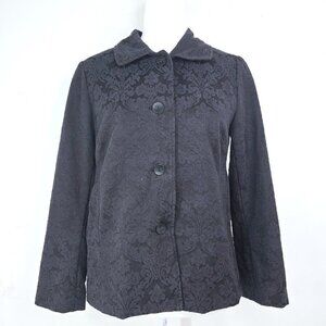 J. Jill Black 6 Petite Button Front JAquard Damask Blazer Jacket